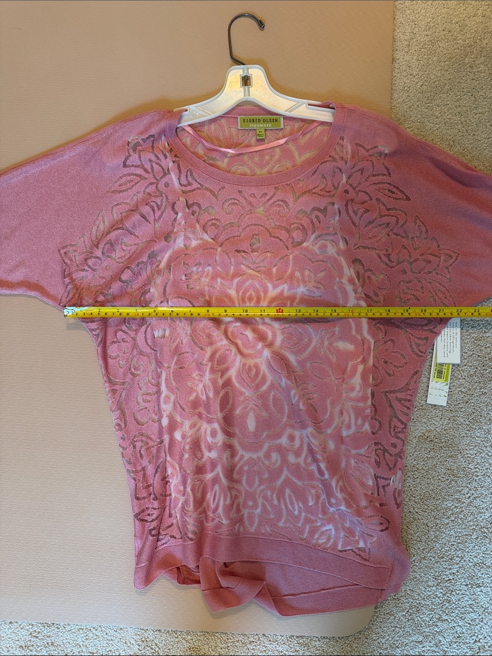 Sigrid Olsen Pink Floral Lace Transparent Blouse with Seperate Liner Tank Top - Picture 13 of 14
